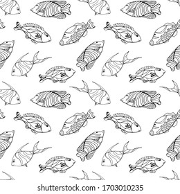 Seamless pattern with fishes. Simple flat style vector illustration.