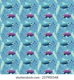 Seamless pattern with fishes underwater