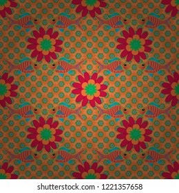 Seamless pattern with fishes. Vector illustration. Fishes in red, orange and green colors. Abstract vector pattern of repeating and alternating constituent elements. Decorative ornament.