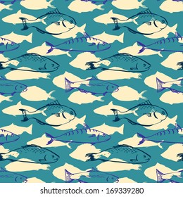 Seamless pattern with fishes, vector illustration