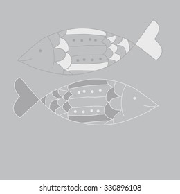 Seamless pattern with fishes. Zodiac sign, ellipses, doodles, copy space,spots, hole, hand drawn.