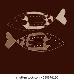 Seamless pattern with fishes. Zodiac sign, ellipses, doodles, copy space,spots, hole, hand drawn.
