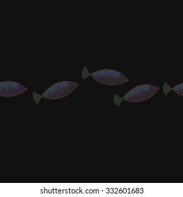 Seamless   pattern of fishes,spots, doodles,zigzag. Hand drawn.