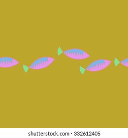 Seamless   pattern of fishes,spots,doodles,zigzag. Hand drawn.