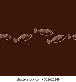 Seamless   pattern of fishes,spots,doodles,zigzag. Hand drawn.