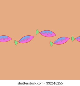 Seamless   pattern of fishes,spots,doodles,zigzag. Hand drawn.