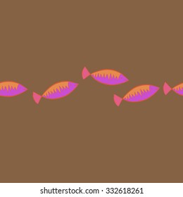 Seamless   pattern of fishes,spots,doodles,zigzag. Hand drawn.
