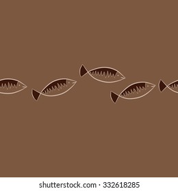 Seamless   pattern of fishes,spots,doodles,zigzag. Hand drawn.