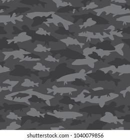 Seamless pattern of fishing camouflage. Camo of vector fish