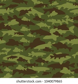 Seamless pattern of fishing camouflage. Camo of vector fish