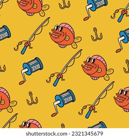 seamless pattern of a fishing elemnt cartoon
