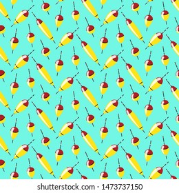 Seamless pattern of fishing floats on a blue background.