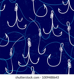 Seamless pattern with fishing hooks/Ink hand drawn illustration about fishing