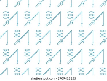 Seamless pattern with fishing rod and fish. Pattern, seamless texture with fish and fishing rods. Fishing in the Leisure Vector Graphic Seamless Pattern