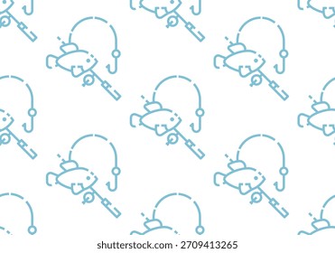 Seamless pattern with fishing rod and fish. Pattern, seamless texture with fish and fishing rods. Fishing in the Leisure Vector Graphic Seamless Pattern