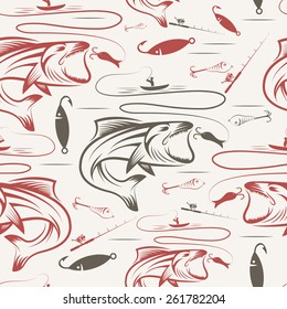 Seamless pattern for fishing theme. Vector illustration