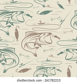 Seamless pattern for fishing theme. Vector illustration