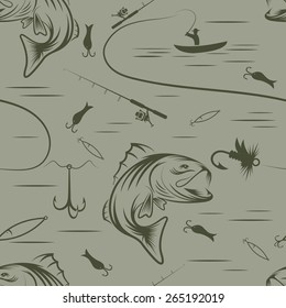 Seamless pattern for fishing theme. Vector illustration
