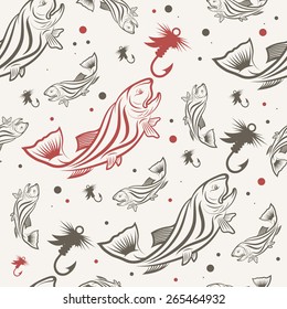 Seamless pattern for fishing theme. Vector illustration