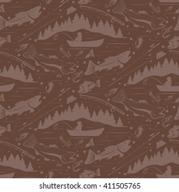 Seamless pattern for fishing theme. Vector illustration