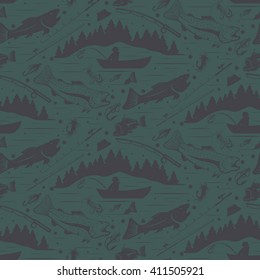 Seamless pattern for fishing theme. Vector illustration