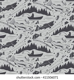 Seamless pattern for fishing theme. Vector illustration