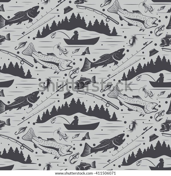 Download Seamless Pattern Fishing Theme Vector Illustration Stock ...