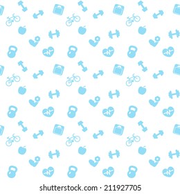 seamless pattern fitness blue icons