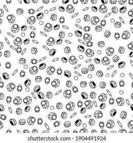 Seamless pattern with fitness bracelets. Hand drawing in the doodle technique, isolated on a white background.Five different types of fitness trackers. Vector, EPS 10. Stock illustration