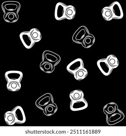 Seamless Pattern of Fitness or Gym Related Icons in Glyph Style. Kettlebell, Dumbbells, Jumping Rope, Running Shoe, Handgrip
