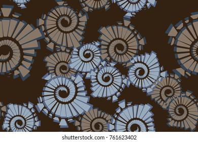 Seamless pattern. Five colors. Pentagons with multi-beam stars inside. Texture for 3d graphics, design, textiles and wallpapers.