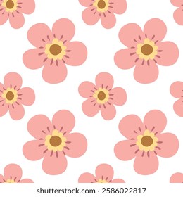 Seamless pattern of five petal flower, Spring, summer, Suitable for botanical designs and decorative elements.