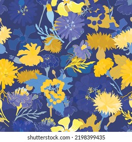 Seamless Pattern with Five Traditional Ukrainian flowers