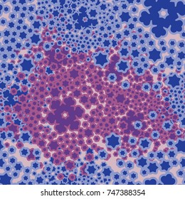 Seamless pattern. Five-color palette. Snowy whirlwinds among which are visible individual snowflakes.