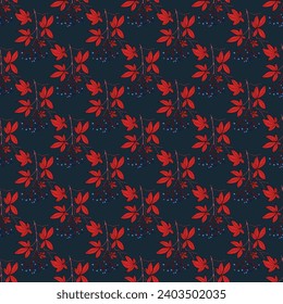 Seamless pattern with Five-leaved ivy, or Virginia creeper (Parthenocissus quinquefolia), ornamental and medicinal plant. Vector illustration