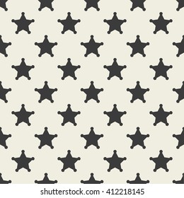 Seamless pattern of five-pointed sheriff stars. Repeating monochrome background. Vector illustration 