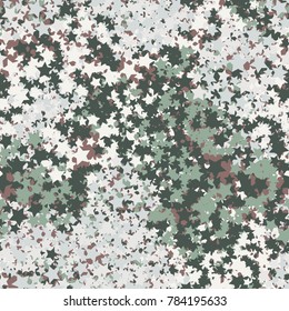 Seamless pattern of five-pointed stars. Fashionable camouflage. Suitable for backgrounds, 3d models, design and textiles.