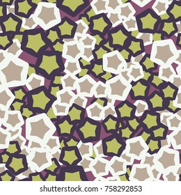 Seamless pattern. Five-pointed stars inscribed in rounded pentagons. Fashionable camouflage.