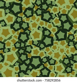 Seamless pattern. Five-pointed stars inscribed in rounded pentagons. Fashionable camouflage.