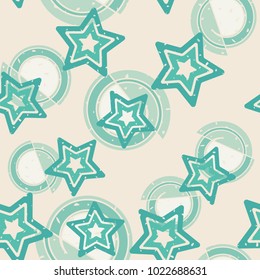 Seamless pattern. Five-pointed stars on a background of abstract figures.