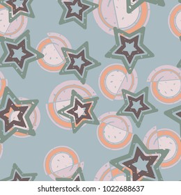 Seamless pattern. Five-pointed stars on a background of abstract figures.