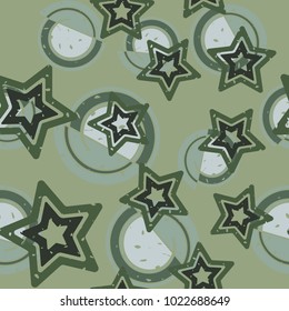 Seamless pattern. Five-pointed stars on a background of abstract figures.