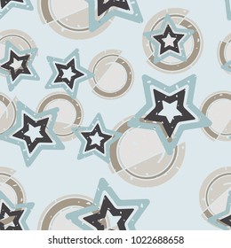 Seamless pattern. Five-pointed stars on a background of abstract figures.