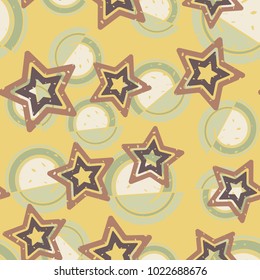Seamless pattern. Five-pointed stars on a background of abstract figures.