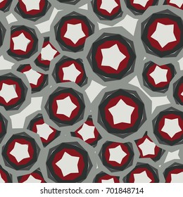 Seamless pattern. Five-sided figures located chaotically. Glamorous camouflage. Gray and red.