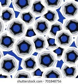 Seamless pattern. Five-sided figures located chaotically. Glamorous camouflage. Blue, black, gray, white.