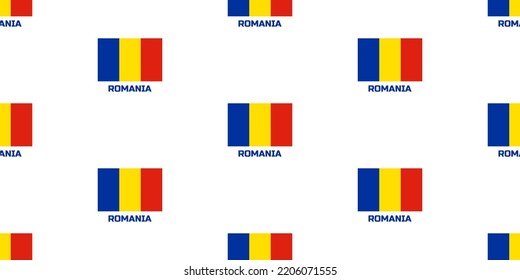 A seamless pattern  of the flag of the  country of the ROMANIA. With the description of the name of the country "ROMANIA".