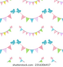 Seamless pattern of flag Greeting or Party invitation with carnival flag garlands. Part decorating concept with colorful hanging above.