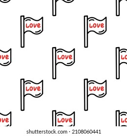 Seamless pattern with a flag with the inscription love. Vector illustration. Design for Valentines Day