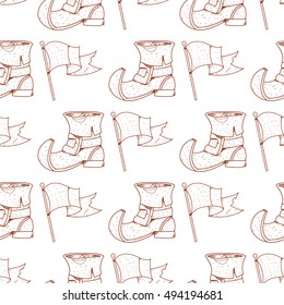 Seamless pattern with flag and old shoes leprechaun.